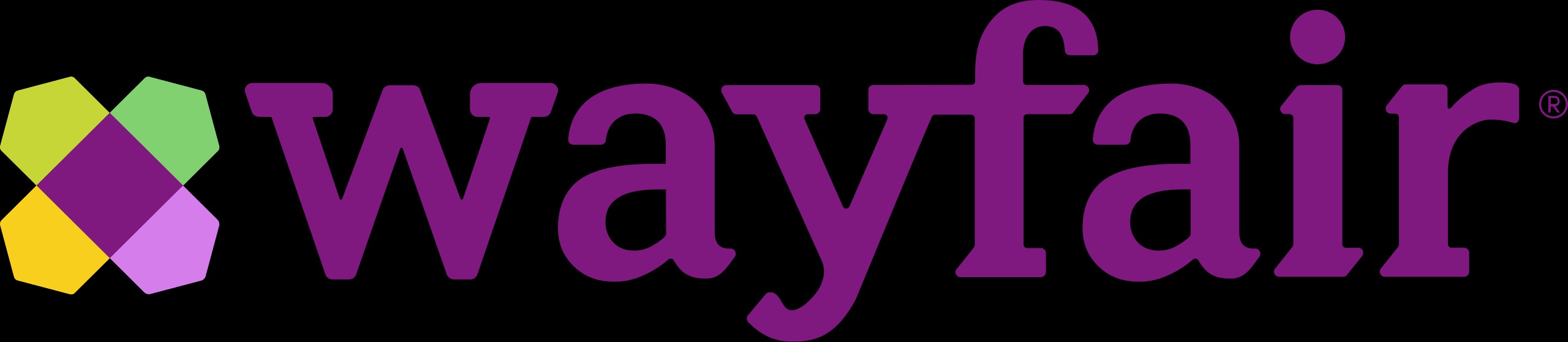 The image displays the logo of Wayfair, which features the company name in purple lowercase letters accompanied by a multicolored geometric icon.