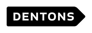 A logo of the company Dentons depicted in a simple black and white design.