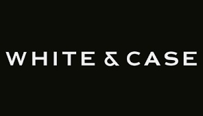 Logo of White & Case on a black background.