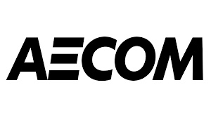 The image shows the logo of AECOM, featuring bold black letters on a white background.