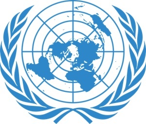 The logo of the United Nations featuring a world map surrounded by olive branches.