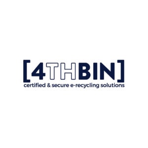 Logo of 4THBIN, featuring the text '4THBIN' with the tagline 'certified & secure e-recycling solutions' in blue and white colors.