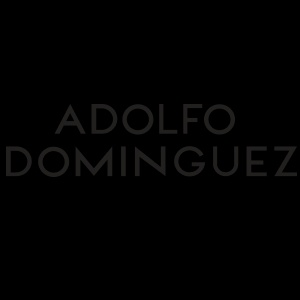 The image displays the text 'ADOLFO DOMINGUEZ' in white letters on a black background.