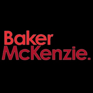 Logo of Baker McKenzie on a black background.