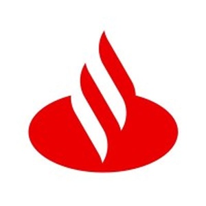 This image features a stylized logo in red and white on a circular background.