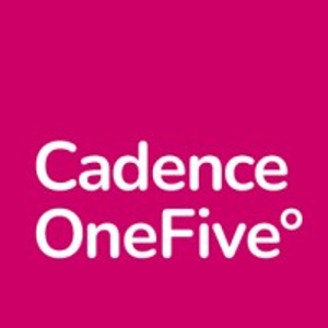 A logo of Cadence OneFive featuring magenta background with white text.