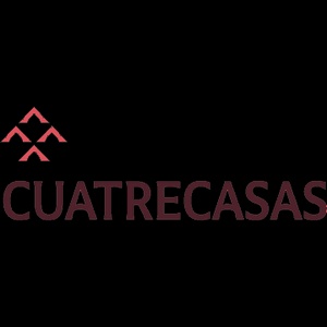 Logo of Cuatrecasas on a black background, featuring stylized red lettering and a double mountain-like emblem above the text.