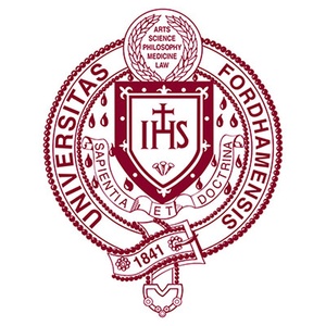 This is the seal of Fordham University, featuring a central coat of arms with symbolic elements.