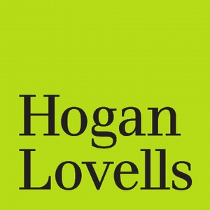 Logo of Hogan Lovells on a bright green background.