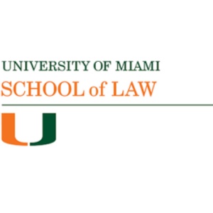 Logo of the University of Miami School of Law, featuring the university's distinctive orange, green, and white color scheme.