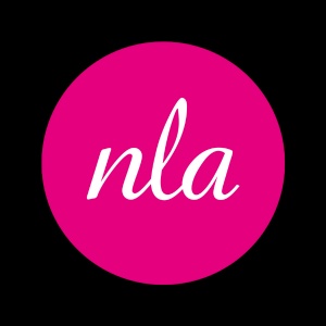 A logo featuring the initials 'nla' in white text on a hot pink circular background.