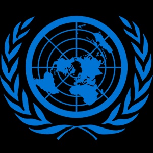 Logo of the United Nations featuring a world map surrounded by olive branches.