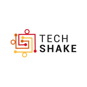 A modern logo featuring interconnected lines and circles with the text 'TECH SHAKE'.