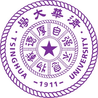 This is the emblem of Tsinghua University, featuring a central star and a circular design with text in Chinese and English.
