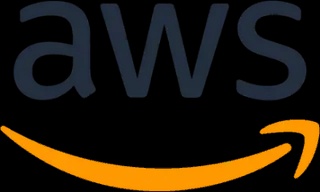 Logo of AWS featuring a dark gray text on a black background with an orange arrow.