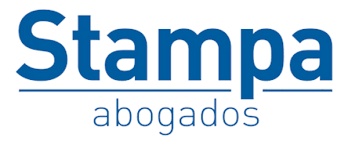 Logo of Stampa Abogados featuring dark blue text and a lighter blue line under 'Abogados'.