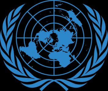 The logo of the United Nations featuring a world map surrounded by olive branches.