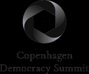 Logo of the Copenhagen Democracy Summit featuring a stylized spherical design in black and white with text.