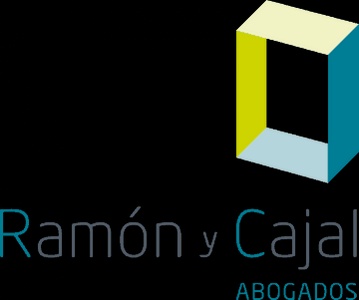 Logo of Ramón y Cajal Abogados featuring a stylized cube and text.