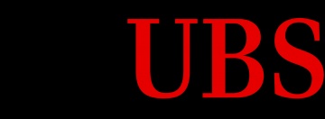 The image shows the logo of UBS in red letters on a black background.
