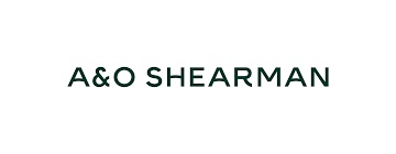 Image showing a stylized text logo that reads 'A&O SHEARMAN' in green uppercase letters on a white background.