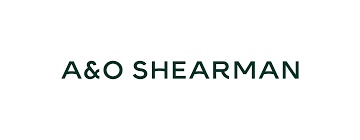 Image showing a stylized text logo that reads 'A&O SHEARMAN' in green uppercase letters on a white background.