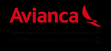 A logo featuring the name Avianca with a stylized bird.