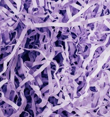 A close-up view of tangled purple shredded paper.