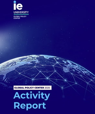 A cover page of an activity report featuring a globe with a digital network theme.