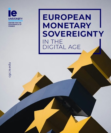 A visually appealing cover page illustrating the theme of European monetary sovereignty in the digital age.