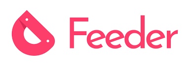 The image shows the logo of Feeder, featuring a stylized red droplet combined with the letter 'F' next to the brand name in pink.