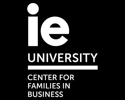 The logo of IE University featuring the Center for Families in Business.