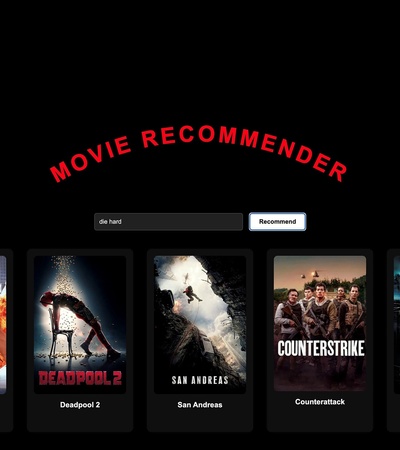 A movie recommender interface showcasing various films.