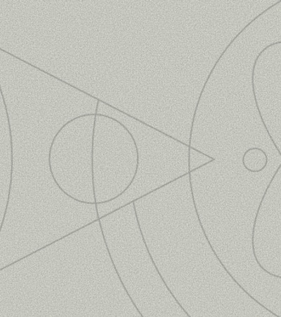 An abstract design featuring geometric shapes and atomic symbols.