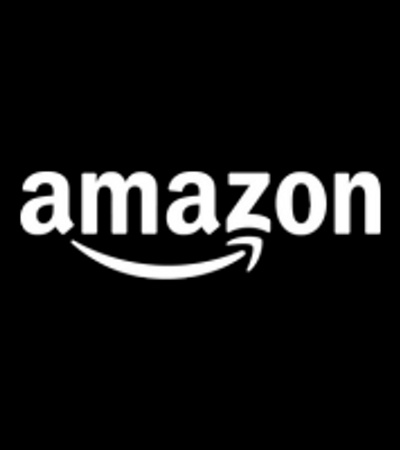 A logo with the word 'amazon' in white letters and a curved arrow underneath.