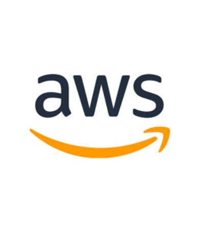 The image shows the logo of AWS (Amazon Web Services), featuring the letters 'aws' in lowercase beside a curved, smile-shaped orange arrow.