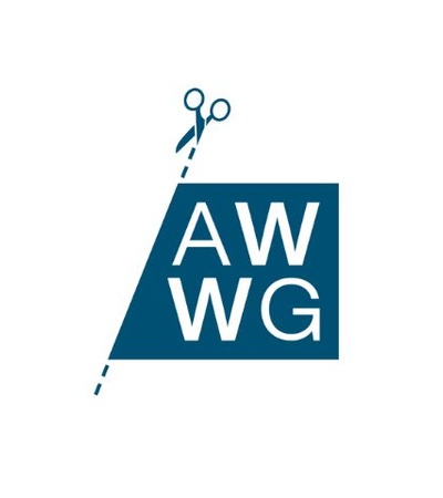 This image features a logo design with a pair of scissors and the letters AWWG.