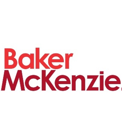 The image shows the red and white logo of Baker McKenzie.