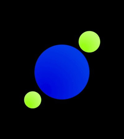 A large blue circle with three smaller green circles on a black background.