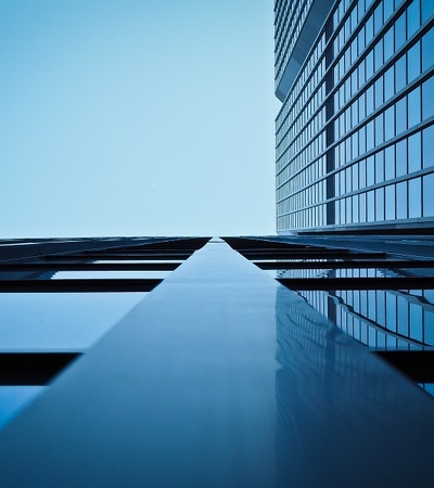 Buildings with  a small piece os sky above