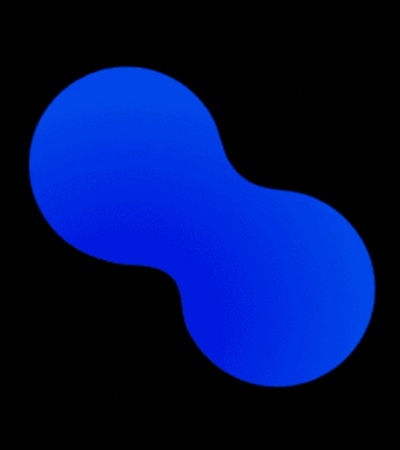 A blue abstract shape resembling a figure eight against a black background.