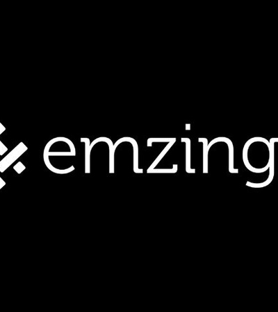 A logo design featuring the word 'emzingo' in a modern font against a black background.