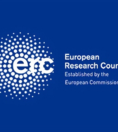 The logo of the European Research Council, featuring a dotted design on a blue background.