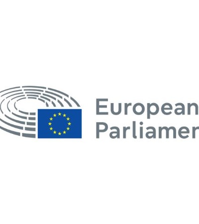 The logo of the European Parliament featuring a stylized building and the European flag.