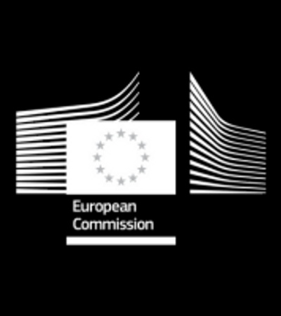 The logo of the European Commission displayed on a black background.