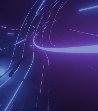 Abstract image of a tunnel with dynamic purple and blue light streaks giving a sense of motion.