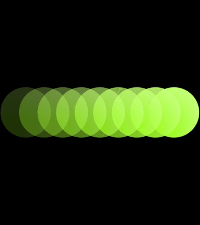 A series of overlapping green circles on a black background create a gradient effect.