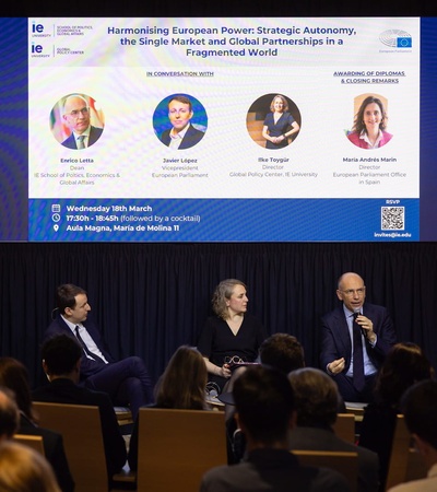 A panel discussion on European power strategy and global partnerships.