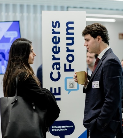 IE careers forum 2023: two student at the event