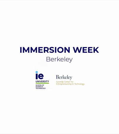 The image displays the text 'IMMERSION WEEK' with the names 'Berkeley' and 'ie University', indicating a collaborative event between the two institutions.